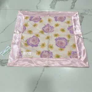 Bright Beginnings NWT Baby Lulu Floral Satin Trimmed‎ Small Blankie. 17” by 17”